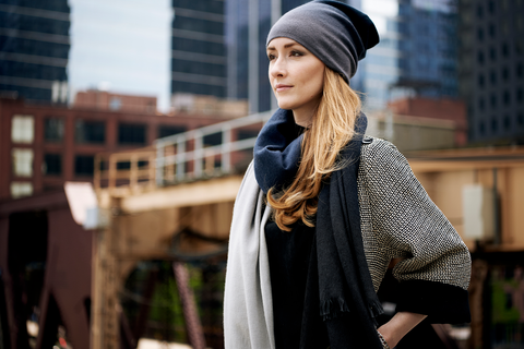 Blue with Red Stripe Cashmere Poncho